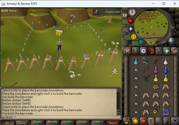 Buildable barricades in an Old School Runescape Private Server