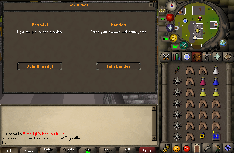 PVP RSPS faction choice — pick Armadyl or Bandos in this OSRS Private Server